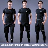 ☂ Men Swimming Suit 3 Pieces Top Shorts Pants Short Sleeve Sport Set Swim Wear Baju Renang Lelaki Muslim