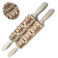 1pc Wooden Christmas Rolling Pins Rock Snowflake Elk Embossing Baking Tool Cookies Biscuit Fondant Cake Patterned Roller texture Bread  Cake Cookie Ac