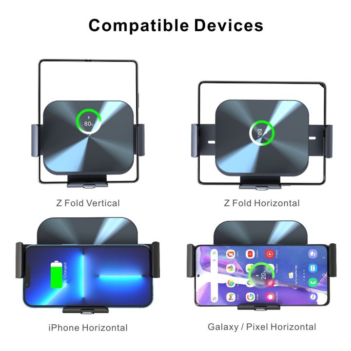 อุปกรณ์ชาร์จแบบไร้สายคู่แท่นวางสำหรับรถสำหรับ-galaxy-z-fold-4-3-2โทรศัพท์ในรถยนต์สำหรับชาร์จโทรศัพท์-w22-w21พับได้อย่างรวดเร็ว