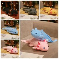 ตุ๊กตาหนานุ่มการ์ตูนซาลาแมนเดอร์ Axolotl แสนซนสีเหลืองสีน้ำเงินเข้มสีสันตุ๊กตาหนานุ่มของขวัญวันเกิดเด็กการ์ตูน