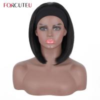 FORCUTEU Headband Wig Synthetic Short Bob Wigs for Black Women Wigs Short Headband Hair With Scarf Glueless Wig Bobo Straight