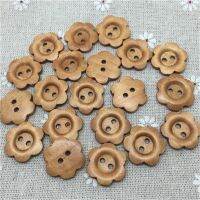 50pcs 18x20mm Light Brown Wooden Flower Buttons 2 Holes Sewing DIY Accessory Embellishment Scrapbooking