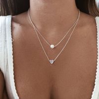 New Double Necklace Women Pearl Crystal Heart Pendant Girls Gift Jewelry Chain - Necklace - Aliexpress
