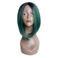 12 Inch Straight Synthetic Lace Front Wigs Ombre Green Color Short Women Bob Hair PerisModa 150% Density Cosplay Hair Lace wigs ของขวัญ ของขวัญ