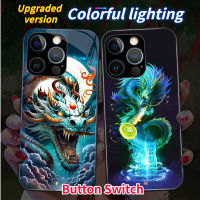 มก. อัปเกรดใหม่ไฟ LED แก้วสำหรับ iPhone เคสโทรศัพท์15Pro 15Ultra 14Promax 14Plus 13 13Pro 13Promax 12ProMax 11สำหรับไอโฟนเคสโทรศัพท์7Plus 8Plus XR XS X XSMAX 11ProMax สวิตช์เปิดปิด12 12pro 7 8