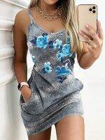 【CW】﹊✱◎  Floral Glitter Spaghetti Backless Shoulder Short Clubwear