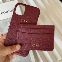 [Disen electronic] ฟรีส่วนบุคคลที่กำหนดเองเริ่มต้นชื่อหนังแท้ Pebble Grain เคสโทรศัพท์สำหรับ iPhone 11 12 13Pro Max Card Holder Gift Set