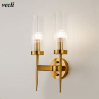 Modern Wall Lamp glass Lampshade Gold Indoor Sconce LED Simple Wall Lights bedroom Bedside lamp (E27 LED Bulb For Free)