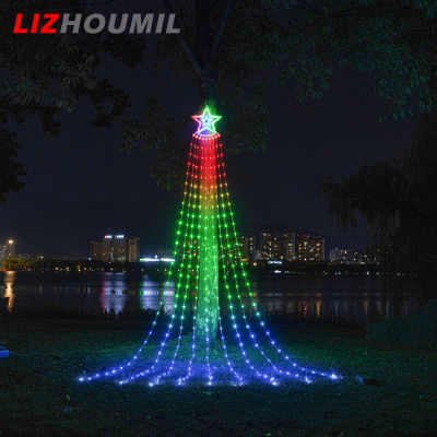 LIZHOUMIL Christmas Star Fairy Light 8 Modes Rgb Waterfall String Lights With Topper Star For Outdoor Decor