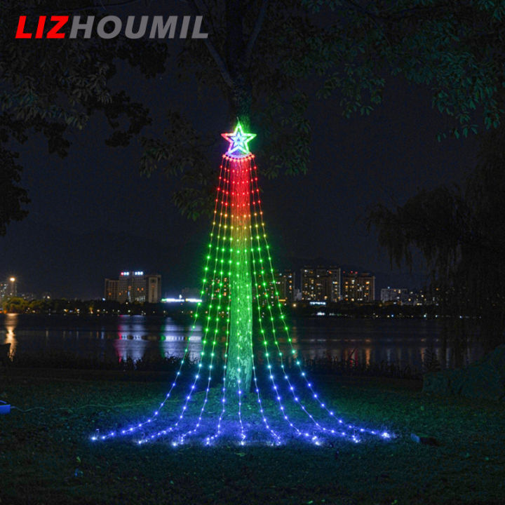 lizhoumil-christmas-star-fairy-light-8-modes-rgb-waterfall-string-lights-with-topper-star-for-outdoor-decor