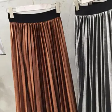Silver Metallic Pleated High Waisted Midi Skirt