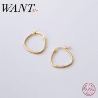 WANTME Genuine 100 925 Sterling Silver Minimalist Golden Line Geometric Stud Earrings for Women Wedding Hoop Jewelry Gift 2020