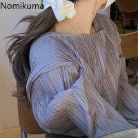 Nomikuma สาเหตุ O-คอผู้หญิงเสื้อเกาหลีจีบแขนยาว B Lusas F Emme 2020ฤดูใบไม้ร่วงเก๋เสื้อของแข็งสตรีท็อปส์6C279