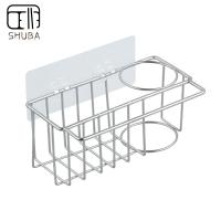 SHUBA 304 SUS สแตนเลสที่เก็บติดกาวจัดสำหรับอ่างล้างจานจานไม้แขวนเสื้อฟองน้ำที่วางที่ห้อยแปรง