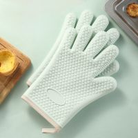 Kitchen silicone anti-scald gloves oven thickened cotton high temperature baking household microwave insulation gloves Potholders  Mitts   Cozies