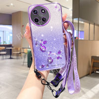 เคสใส่โทรศัพท์ดอกไม้แวววาวหรูสำหรับ Realme 11 4G 5G / 11 NFC / 11 Pro / 11 Pro + / 10T 5G / 10 Pro / 10 4G 5G / 10 Pro + 2023 Electroplated เคสมือถือกุหลาบนิรันดร์ไล่ระดับสี Realme11โปรปก Realme 11 NFC กับสายคาดที่คล้อง