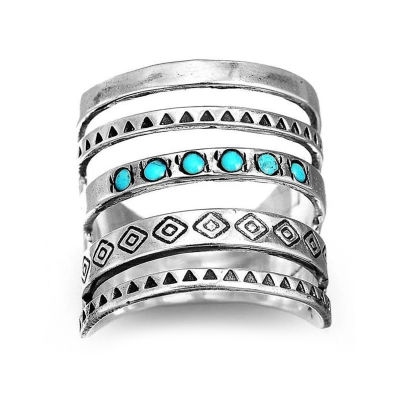 Sanwood ไม้พาย®หลายสีกว้างของตกแต่งสีเขียวขุ่นผู้หญิงแหวนสัญลักษณ์แบบกลวง Bohomia แหวนร่วมเครื่องประดับอุปกรณ์เสริมแหวนย้อนยุคชาติพันธุ์