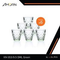 JJGLASS - (AMORN) KN 053/9.5 DML Green (1x6) - แก้วน้ำดื่ม แก้วน้ำผลไม้ แก้วลายเพชร แก้วมีลวดลาย ความสูง 9.5 ซม. แพ็ค 6 ใบ