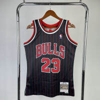 【Mitchell&amp;Ness】Mens New Original Bulls #23 Michael Jordan Vintage Jersey Heat-pressed Hardwood Classics Swingman Stripe Black