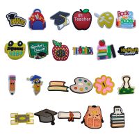1Pcs Study Backpack Pen Book Teacher PVC Shoe Charms Accessories DIY Wristbands Shoe Decoration for Croc Jibz Kids X-Mas Gift