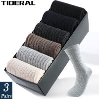 3 Pairs Cotton Winter Mens Socks Black Stripe Business Casual Warm Long Sock Male Soft Breathable Crew Man Socks High Quality