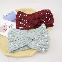 【YF】 Autumn Winter Pearls Rhinestone Cross Headband Warm Knitted Hair Bands Women Turban Headwrap Ear Warmer Accessories Bandana