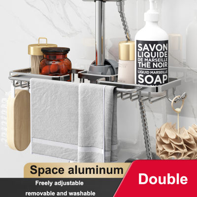 Aluminum Basket Shelf Single Layer Bathroom Storage For Shampoo Soap Shower Storage Rack Holder Organizer With Hooks