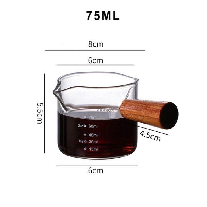 Espresso Cup Glass Measuring Cup Double Mouth Bottle Coffee Share Pot Wooden Handle Glass Small