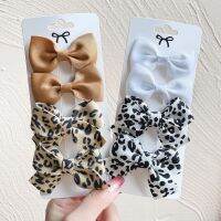 4Pcs/Set Leopard Printed Bowknot Hair Clips For Cute Baby Girls Solid Bows Hairpins Barrettes New Headwear Kids Hair Accessories Hair Accessories