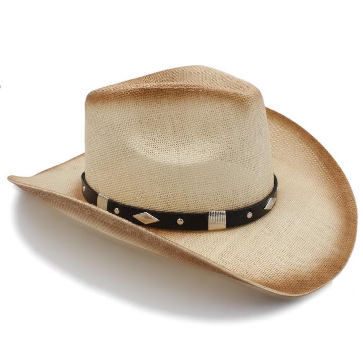 หมวกคาวบอยสานทําด้วยมือสําหรับผู้ชาย-western-hat-straw-beach-sun-sombrero-hat-ขนาด-58-ซม-a0231-xsj