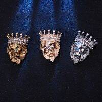 Fashion Men and Women Trend Exquisite Zircon Crown Lion Head Pin Casual Street Party Shirt Pin Jewelry Gift