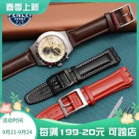 2023 new Suitable for SWATCH Swatch YRS YCS male and female couples concave and convex genuine leather strap 17 19mm