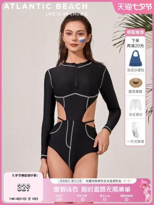Atlanticbeach Swimsuit Womens Long-Sleeved Conservative Summer Sunscreen One-Piece Swimsuit Seaside Vacation Fashion Surfing Suit