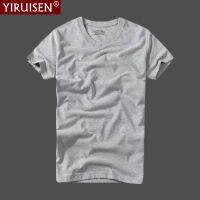 Solid Color V-Neck Yiruisen 100% Cotton MenS T-Shirt Comfortable Male Top Quality Short Sleeve Vintage Breathable Soft Tshirts S-4XL-5XL-6XL