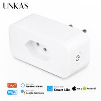 UNKAS Tuya WiFi Plug 16A Brazil Standard Smart Life APP Remote Socket Voice Works For Google Home Alexa Echo Ratchets Sockets
