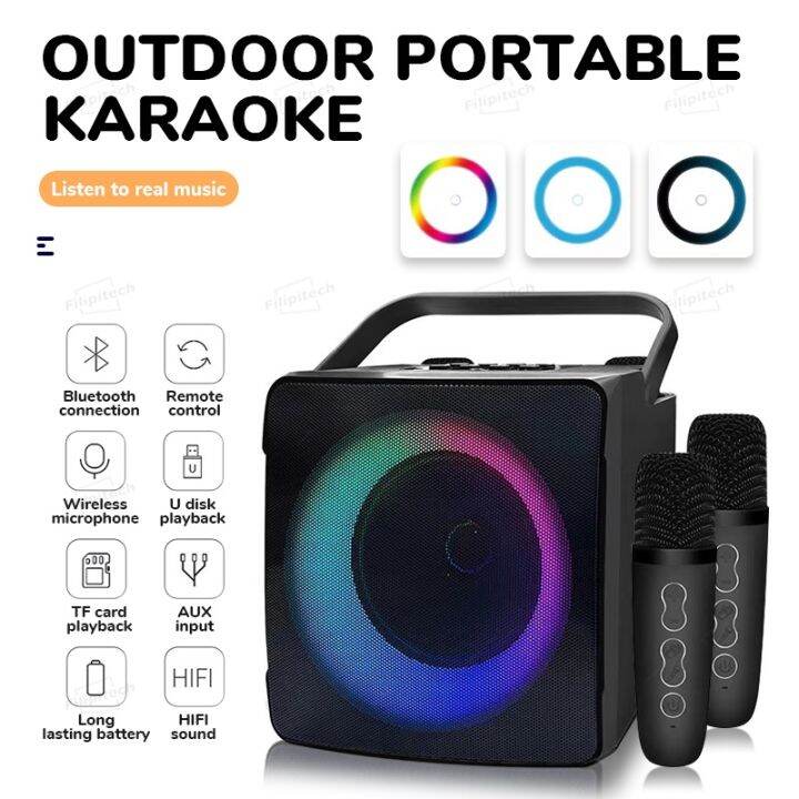 Portable Bluetooth Speaker With Wireless Dual Karaoke Microphone Hi-Fi ...