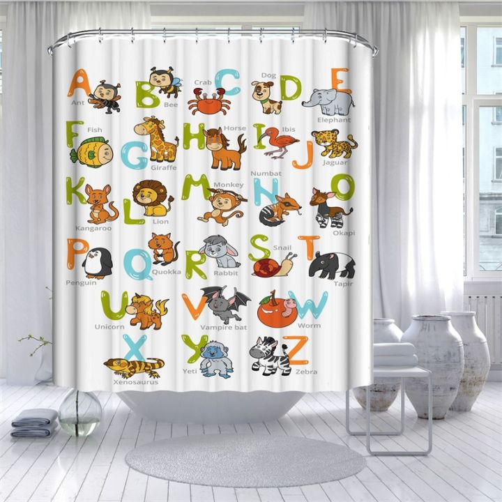 cw-cartoon-animals-shower-curtain-print-set-polyester-toilet-rug