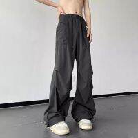 HOUZHOU Parachute Sports Pants Men Ice Silk Jogging Sweatpants Wide Leg Trousers Male Streetwear Loose Casual Korean Streetwear