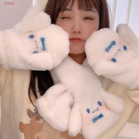 PENGA ตุ๊กตาอะนิเมะ ถุงมือ Cinnamoroll หนาขึ้น ป้องกันความเย็น ถุงมือตุ๊กตาการ์ตูน น่ารักน่ารักๆ อบอุ่นและอบอุ่น ผ้าพันคอ Cinnamoroll เด็กๆเด็กๆ