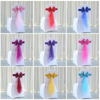 ☇℡✱ Chair Back Ribbon Bow Bowknot Home Decoration For Wedding Chair Cover Sashes Sash Party Banquet Decor 椅背蝴蝶结