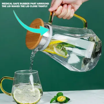 Fule 1.1L Water Juice JUG Pitcher GLASS BOTTLE Cocktail Fridge Kitchen Home  Lid 