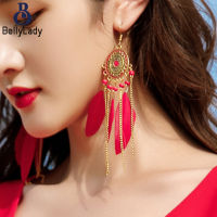 Women Bohemian Faux Feather Earrings Retro Ethnic Style Tassel Long Drop Dangle Earrings Jewelry Gifts For Girls【fast】