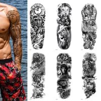 REALISTIC TEMPORARY TATTOO SLEEVE  WAR  SOLDIER  LION  CLOCK  MENS  WOMENS Stickers