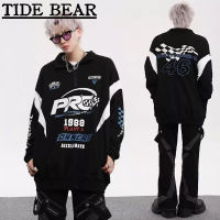 TIDE BEAR เสื้อผู้ชาย อเมริกันเรโทรถนน ครึ่งโซ่เสื้อกันหนาวถนนสูงหลวมรถจักรยานยนต์แข่งออกแบบแฟชั่นแจ็คเก็ต