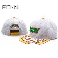 【KFAS Clothing Store】 FEI M แฟชั่นหมวกพิซซ่าการ์ตูนนิเมชั่นสีเทา Snapback หมวกสีเทาถัก H Eadwear ลำลองการ์ตูนอาทิตย์เบสบอลกีฬาหมวก