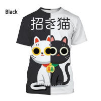 2023 New Fashion Fortune Cat 3D Printed T-shirt Mens Casual Short Sleeve T-shirt S-5XL