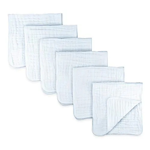 Muslin Cloths Burp Cloths 6 Pack Large Cotton Hand Washcloths 6 Layers  Extra Absorbent and Soft by Comfy Cubs White