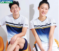 Yonex เสื้อผ้าแบดมินตันแขนสั้นสำหรับผู้ชายและแห้งง่ายสำหรับผู้หญิงใหม่ชุดคู่ซึมซับเหงื่อ2023ชุดเทนนิสเสื้อวอลเลย์บอลสำหรับเด็ก