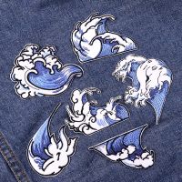 Waves Applique Embroidered Patches For Clothing Stickers Cartoon Anime Patch Iron On Patches On Clothes DIY Sewing Patch Badges