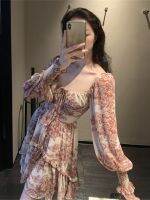 Wholesale French r design Hepburn style floral ink print dress